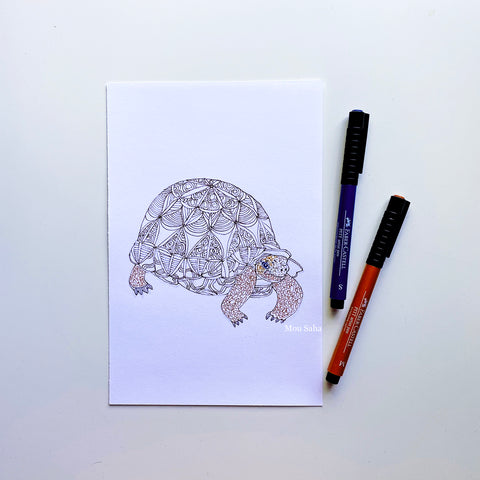 Turtle with patterned shell and Pitt Artist Pen