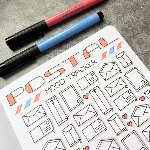 Bullet Journal with mood tracker doodles and Pitt Artist Pens
