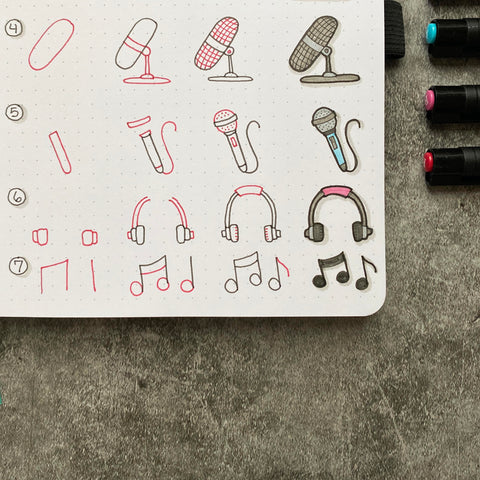 Bullet Journal musical doodles and Pitt Artist Pens