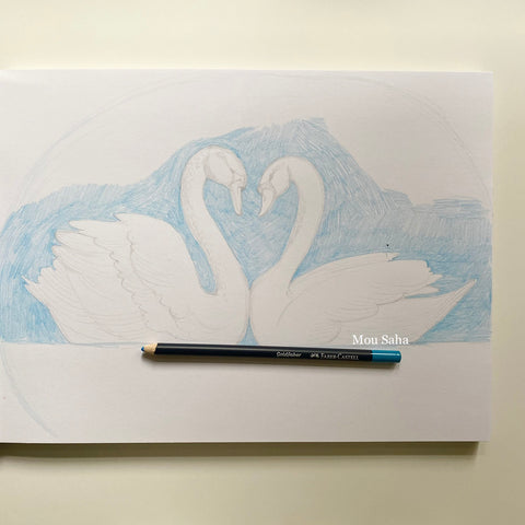 Swan Sketch with blue Goldfaber Color Pencil