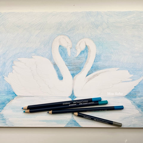 Swan sketch and Goldfaber Color Pencils