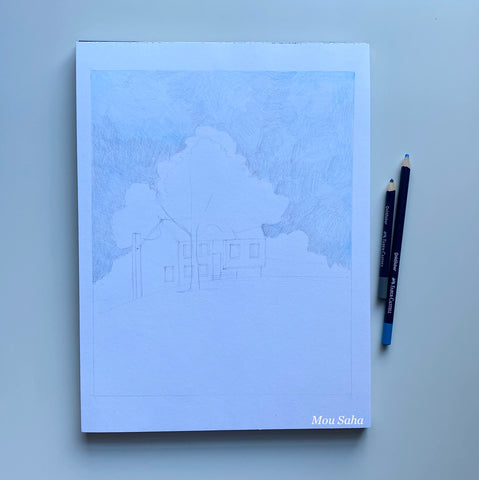 Sketch with blue sky