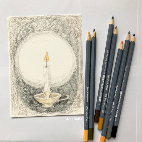 Candle Sketch with Goldfaber Aqua Watercolor Pencils