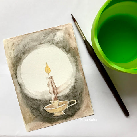 Watercolor Candle with Water Brush and Cup