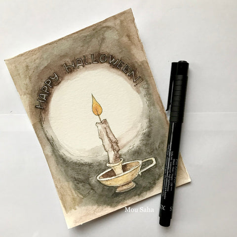 Watercolor Candle with Pitt Artist Pen