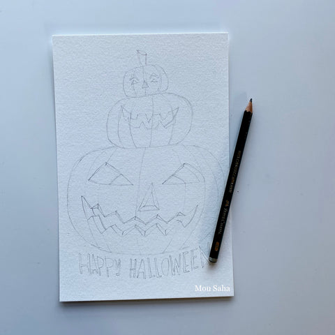 Jack-o-lantern outline with graphite pencil