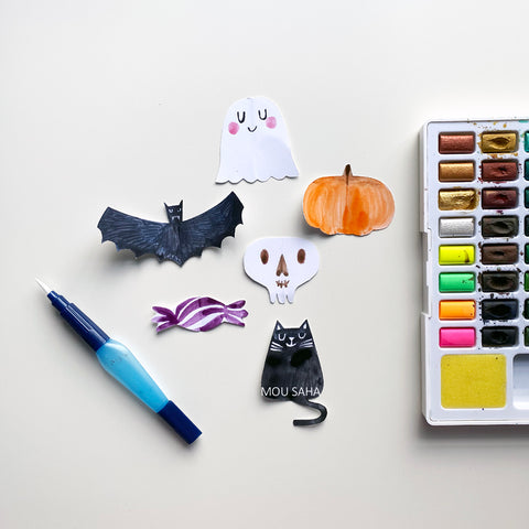 Halloween characters and Watercolor Pan