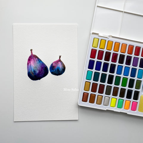 Watercolor pan and watercolor figs