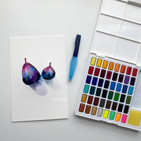 Watercolor pan and watercolor figs