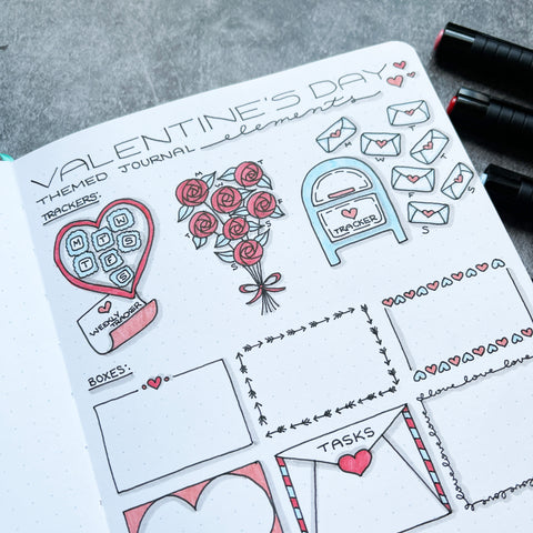Bullet Journal with Valentine's Day doodles