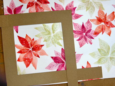 Watercolor poinsettias with cardboard
