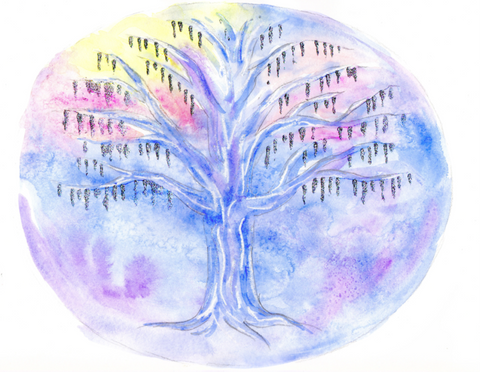 Watercolor tree with icicles
