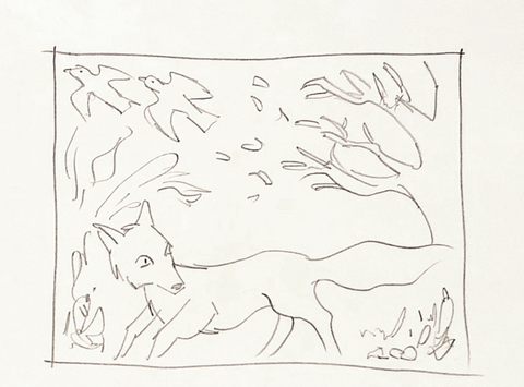 Sketch of a fox in the woods