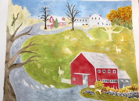 Watercolor farm landscape 