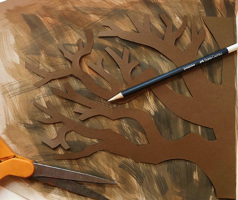 Cut out tree with brown paint