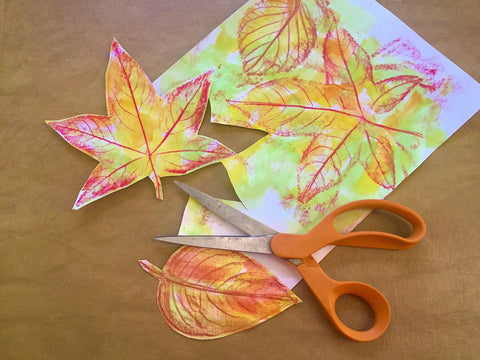 Watercolor leaves cut out with scissors 