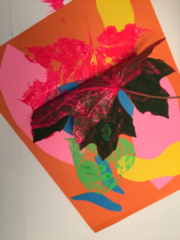 Collage with painted leaf