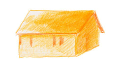 Stage 2 of a sketch of an orange house, with slightly more added detail