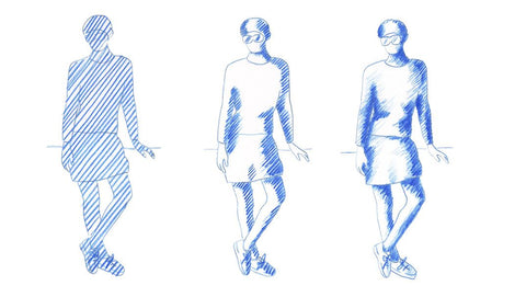 Three figures with parallel hatching technique