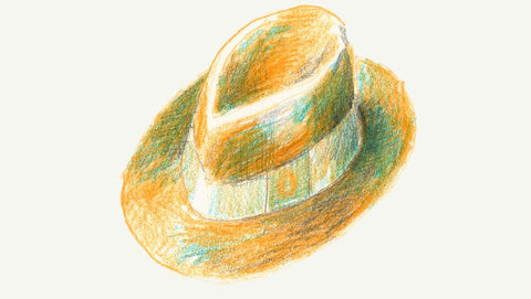 Stage 2 of a sketch of a hat, with more pigment added now to illustrate shading