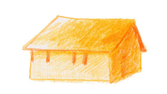 Stage 1 of a simple sketch of an orange house