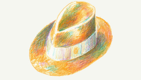 Stage 3 of a sketch of a hat, now with an additional color added to increase dimension and shading