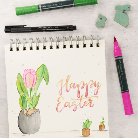 Happy Easter watercolors with watercolor markers