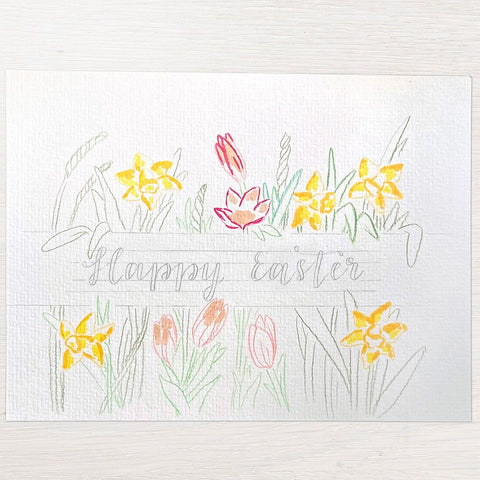 Easter hand lettering and flowers