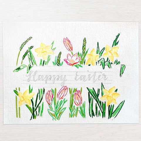 Easter hand lettering and watercolor flowers