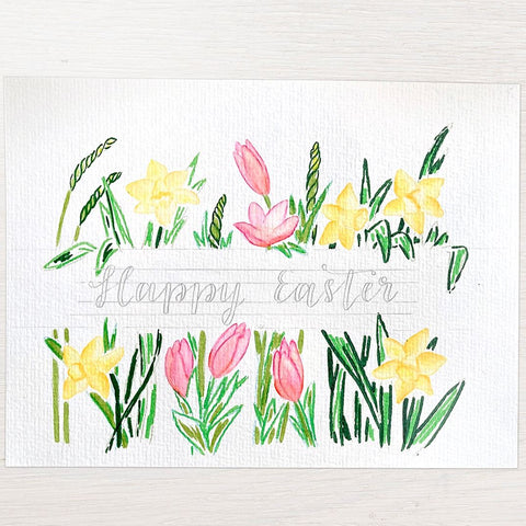 Easter hand lettering and watercolor flowers