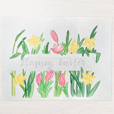 Easter hand lettering and watercolor flowers 