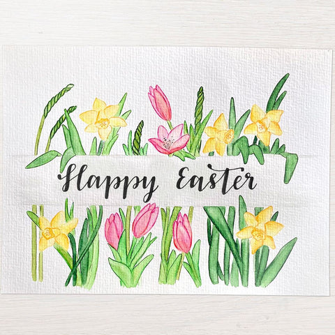 Easter hand lettering with watercolor flowers