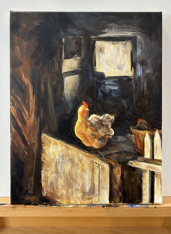 Painted canvas with acrylic chicken