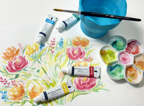 Watercolor paint and watercolor flowers
