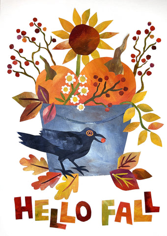 Hello Fall watercolor collage