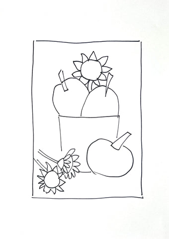sketch of pumpkins and sunflowers