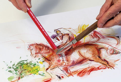 watercolor horse with watercolor pencil and knife