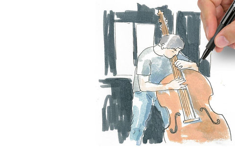 Watercolor man playing instrument