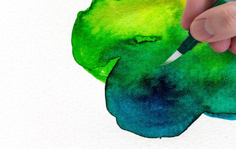 Mixed blue, green, and yellow watercolors
