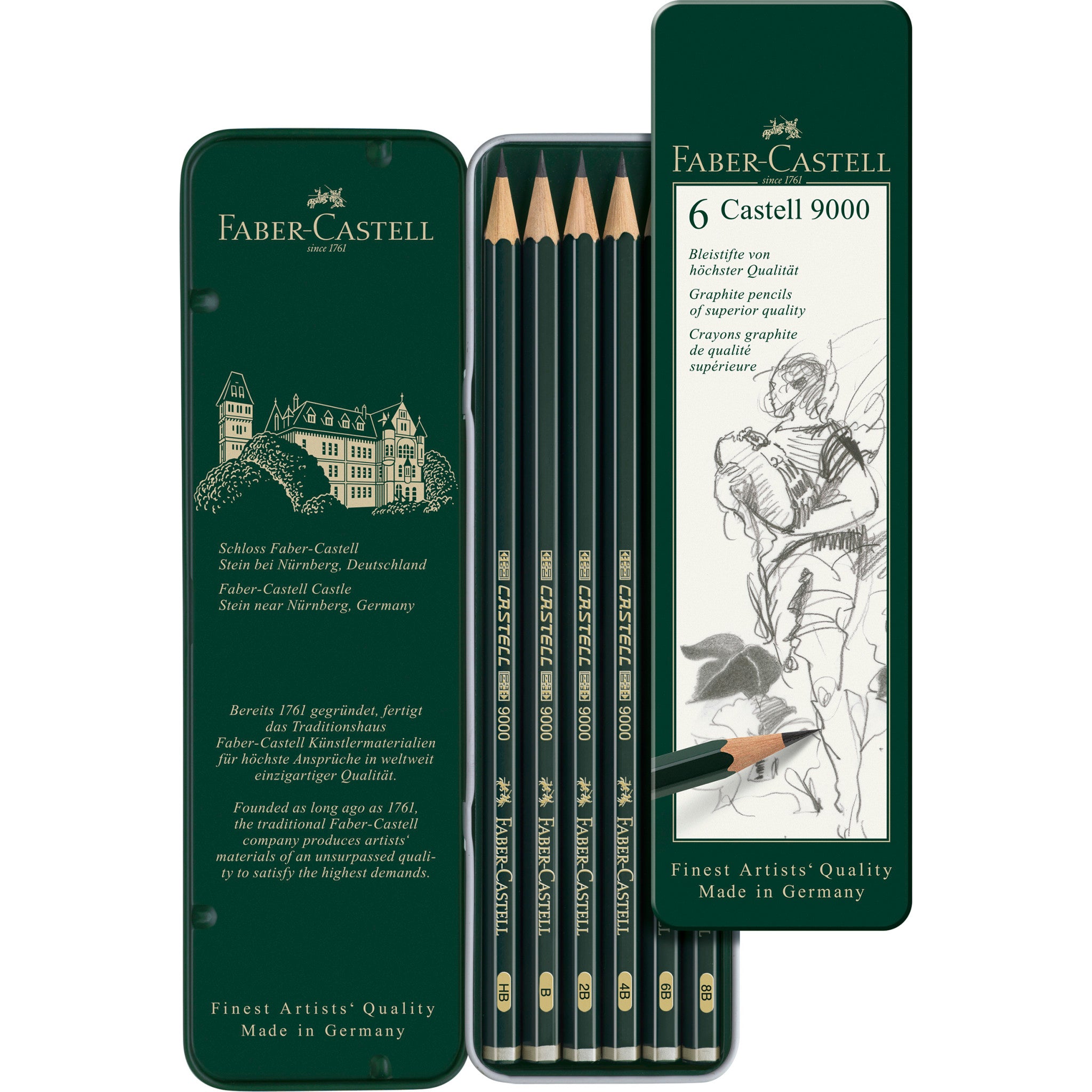 Castell® 9000 Graphite Pencils Tin of 6 119063 FaberCastell USA