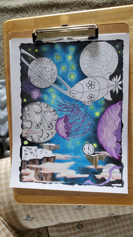 Dark Whimsical Art Adult Coloring Book Moons of Saturn Spacetime