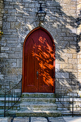Red church door located in Shepherdstown West Virginia