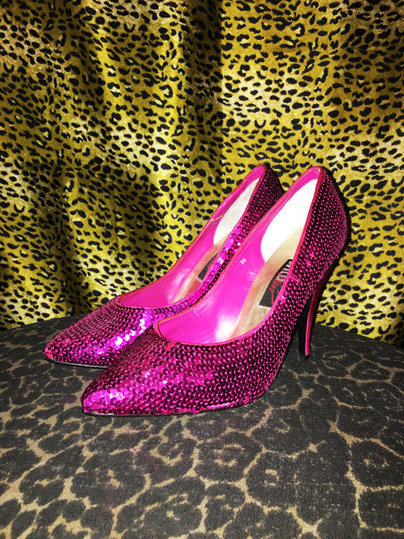 pink sequin pumps