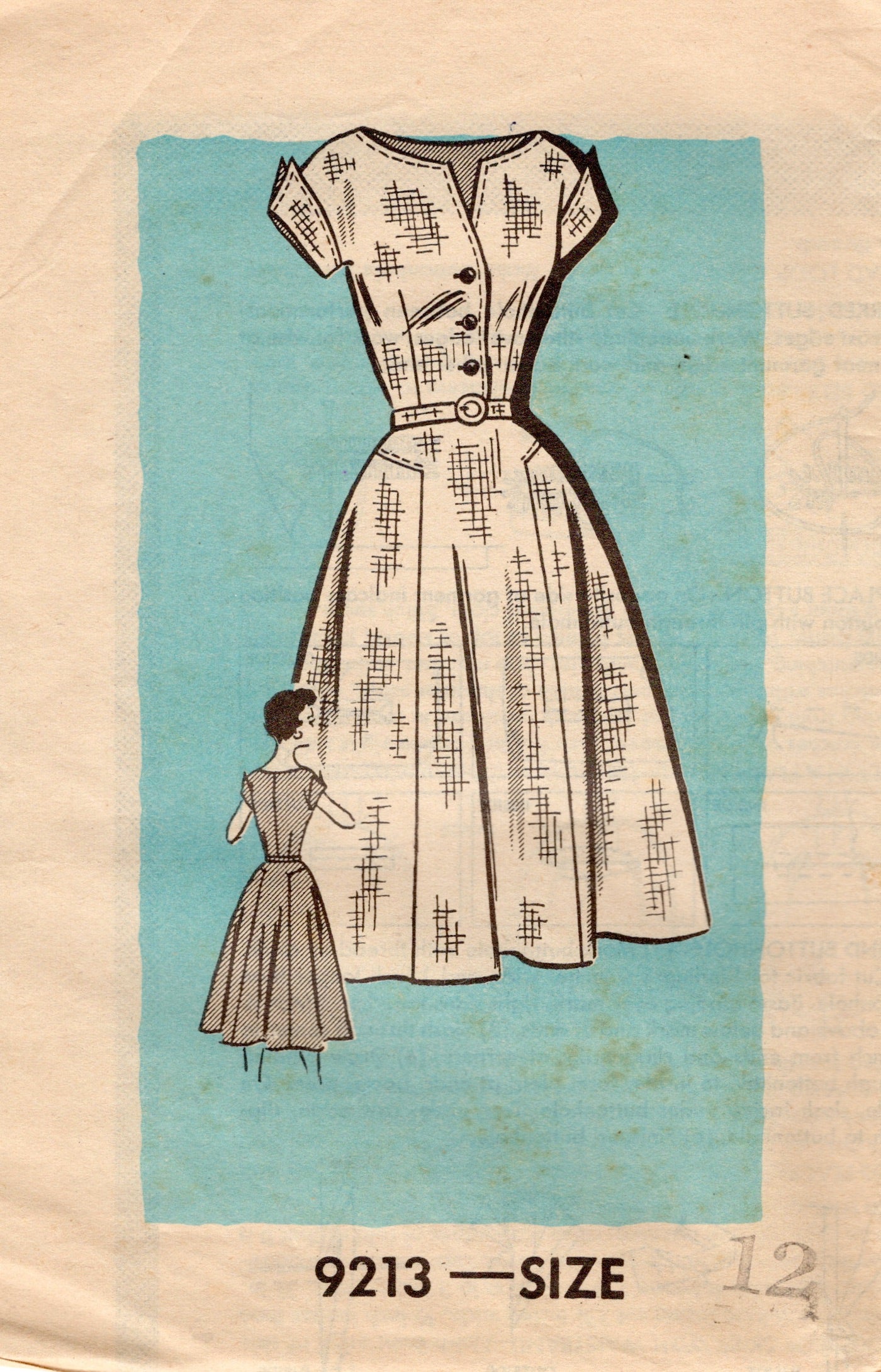 1950's Marian Martin Fit and Flare Shirtwaist Dress Pattern with accent panels - Bust 30" - No. 9213