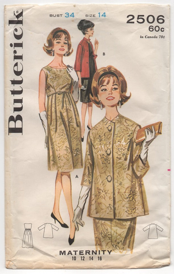1960 S Butterick Maternity One Piece Dress And Jacket Pattern Bust 3 Backroom Finds