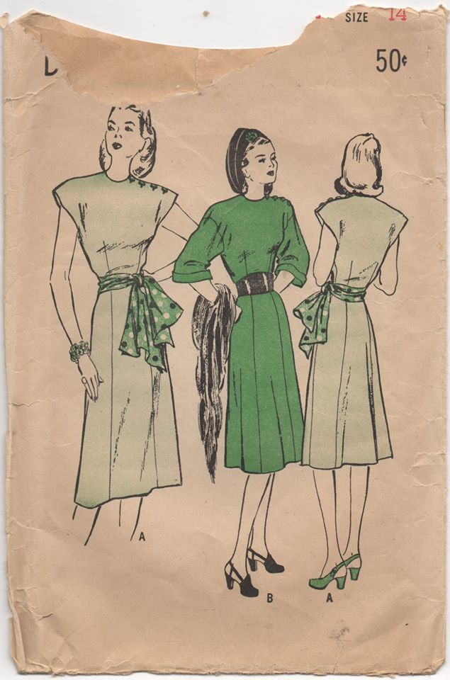 1940 S Butterick One Piece Dress With Cap Or 3 4 Sleeves Bust 32 Backroom Finds