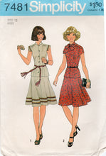 1970's Simplicity Two Piece Dress with Pussy Bow, Tab or Cap Sleeves and A Line skirt - Bust 34" - No.7481