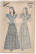 1940's Advance One Piece Formal Dress with Puff Sleeves - Bust 36" - No. 3864