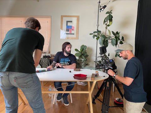 Hale, Michael and Josh setting up a camera angle for a piece to camera video