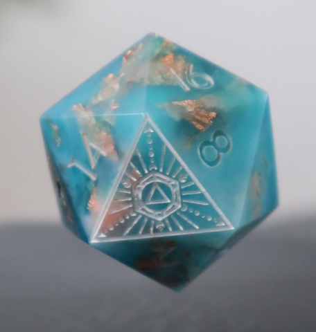 Close up of blue and gold Ascendice floating